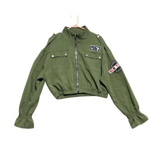 Helium Moto Wear Jacket Womens Small Medium Green Cropped Zip 1967 New York‎